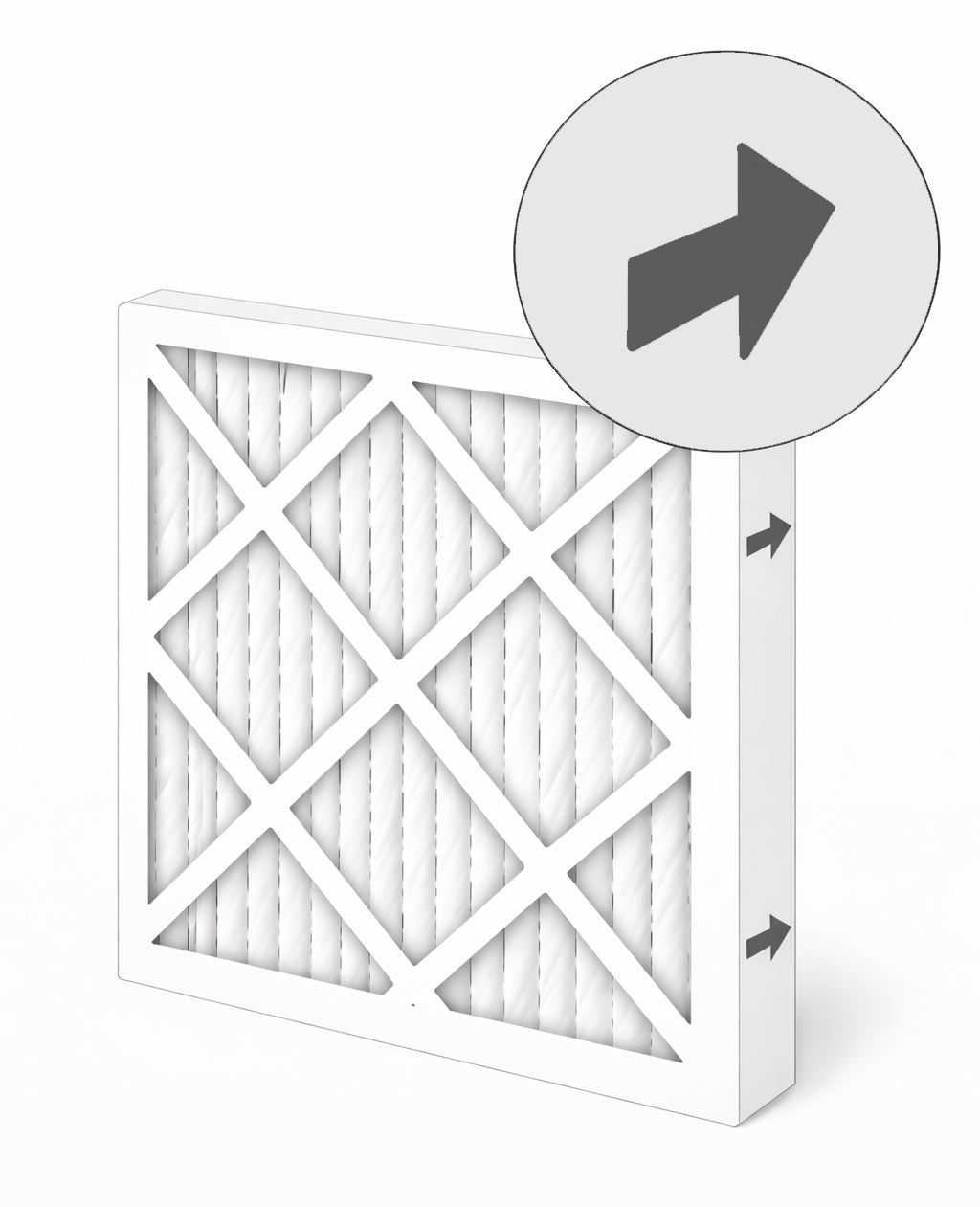 MERV-13 filter showing the airflow direction arrows printed on the cardboard frame edge
