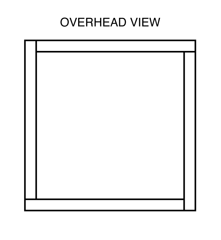 Overhead diagram showing how the four filters overlap at each corner in a staggered pattern to form a flush square cube